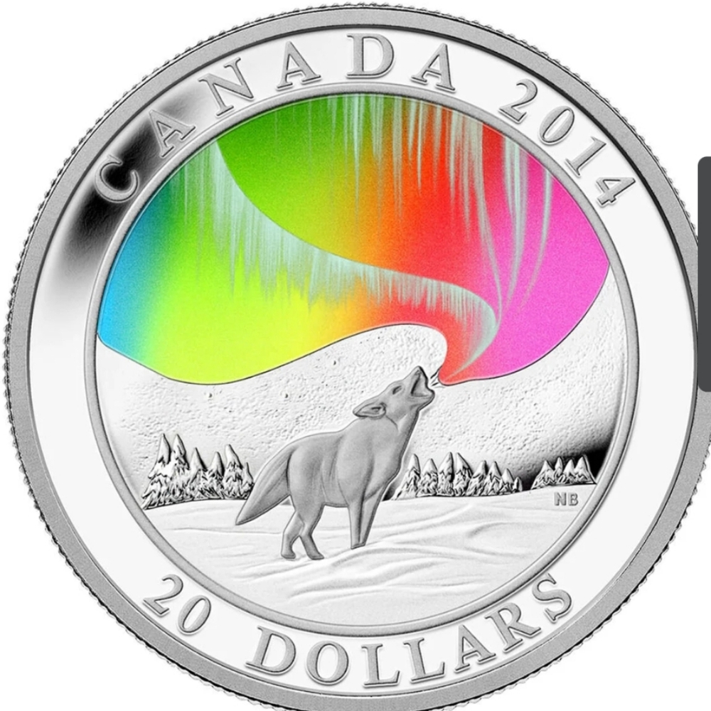 2014 RCM $20 A Story Of The Northern Lights: Howling Wolf - Pure Silver Coin